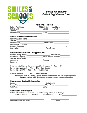 Smiles for Schools Patient Registration Form