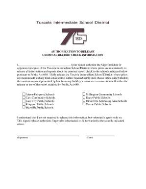 Authorization to Release Criminal Record Check Information