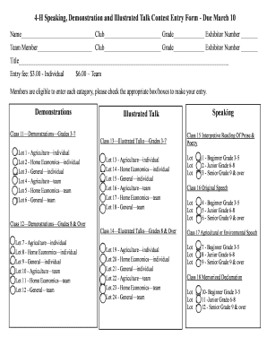 4-H Speaking, Demonstration and Illustrated Talk Contest Entry Form
