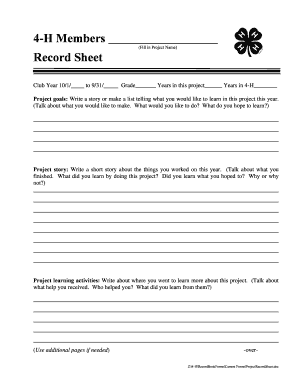 4-H Project Record Sheet
