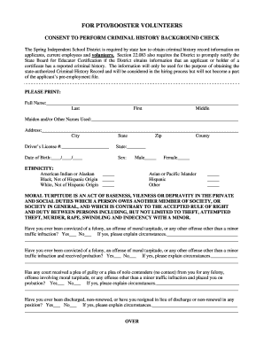 Consent to Perform Criminal History Background Check