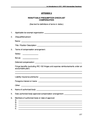 IRC 4958 Rebuttable Presumption Checklist