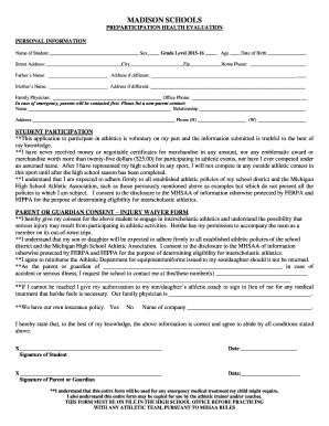 Michigan High School Athletic Participation Health Evaluation