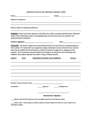 Madison Schools Pre-Arranged Absence Form