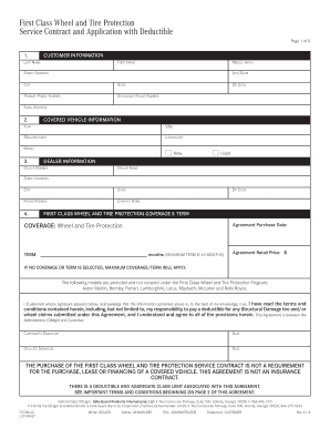 First Class Wheel and Tire Protection Service Contract