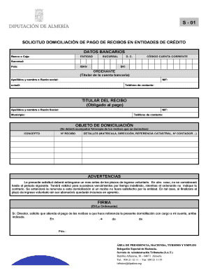 Solicitud de domiciliación de pago de recibos en entidades de crédito