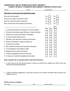 Parent Comments Regarding Certificated Staff