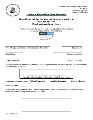 High school job application - Consent to Release High School Transcripts Please fill out - nwarctic