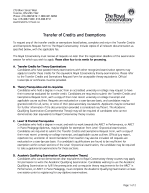 Transfer Credits and Exemptions Request Form