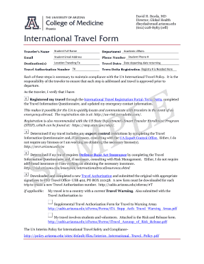 University of Arizona International Travel Form