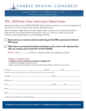 YDC 2015 Expo Only Invitation Order Form