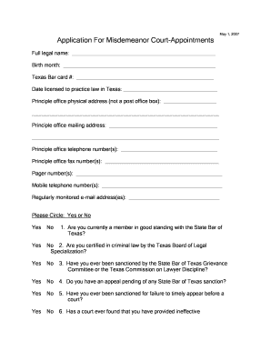 May 1 2007 Application For Misdemeanor Court-Appointments