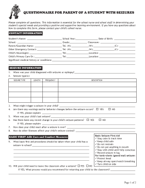 Student Seizure Information Form