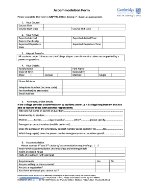 Cambridge Regional College Accommodation Form