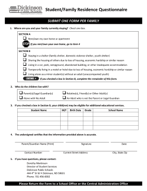 Student/Family Residence Questionnaire