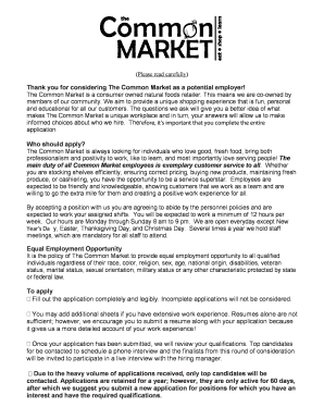 The Common Market Employment Application