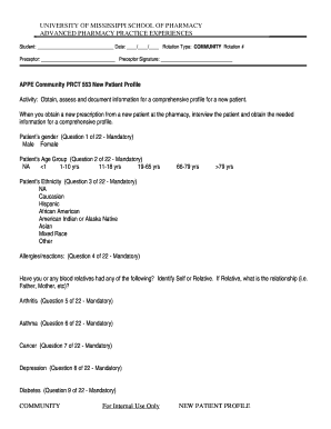 University of Mississippi New Patient Profile Form