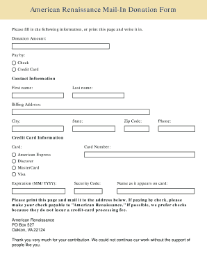 American Renaissance Mail-In Donation Form