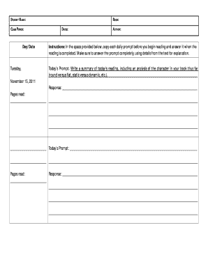 Reading Response Worksheet