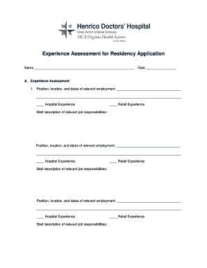 Experience Assessment for Residency Application