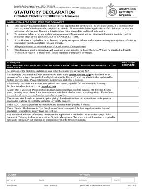 Statutory Declaration for Organic Primary Producers