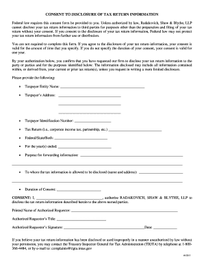 Consent to Disclosure of Tax Return Information