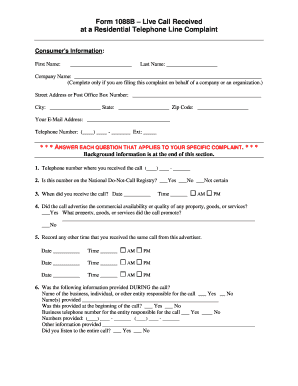 Form 1088B – Live Call Received at a Residential Telephone Line Complaint