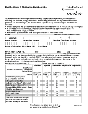 Health Allergy Medication Questionnaire