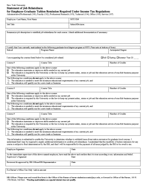 NYU Employee Graduate Tuition Remission Form