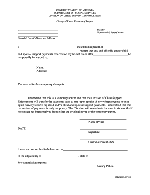 Virginia Change of Payee Temporary Request