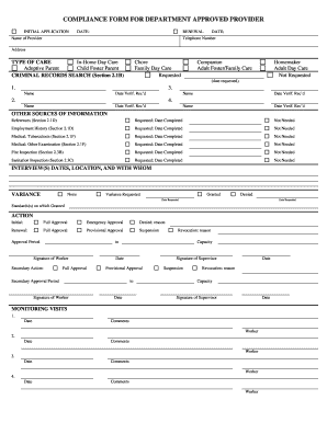 Compliance Form for Department Approved Provider