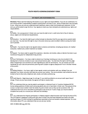 Youth Rights Acknowledgement Form