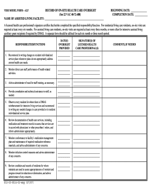 Virginia Assisted Living Facility Health Oversight Form