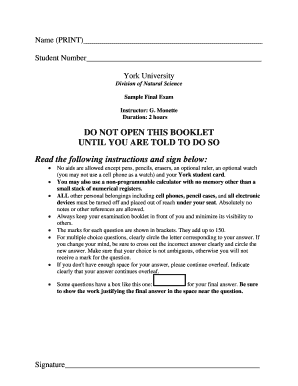 York University Sample Final Exam
