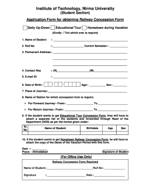 Railway Concession Application Form