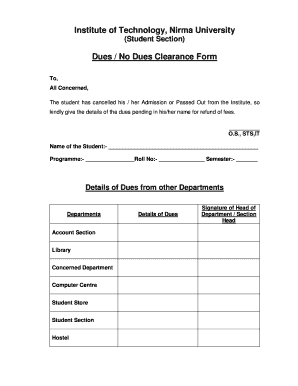 Student Dues Clearance Form