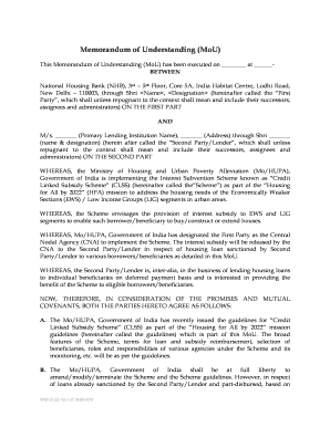 Memorandum of Understanding for Credit Linked Subsidy Scheme