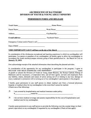Archdiocese of Baltimore Youth Permission Form
