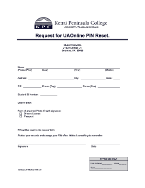 UAOnline PIN Reset Request Form