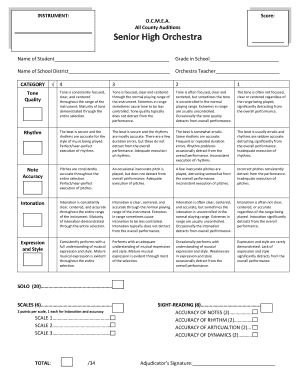 O.C.M.E.A. Senior High Orchestra Audition Score Sheet