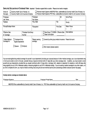 Employee Declination of Coverage Form
