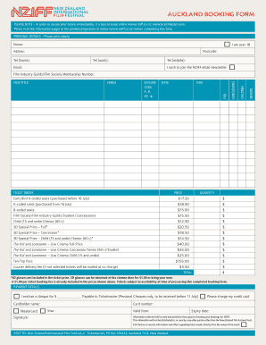 New Zealand Film Festival Booking Form
