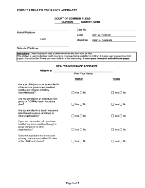 Health Insurance Affidavit Form 2.1