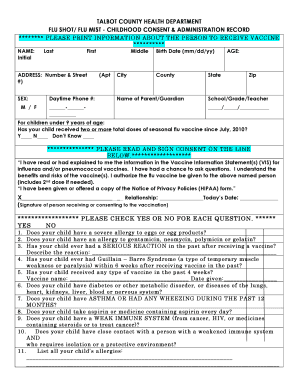 Childhood Flu Shot Consent Form