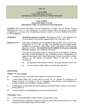 Form 45-108F5 Personal Information Authorization
