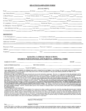 Student Health Examination and Participation Form