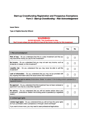 Start-up Crowdfunding Risk Acknowledgement Form