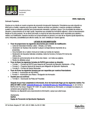 Formato de Asesoría de Prevención de Ejecución Hipotecaria de RUPCO