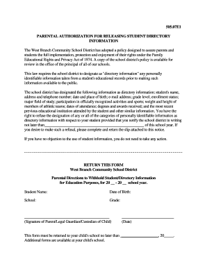 Parental Authorization for Student Directory Information