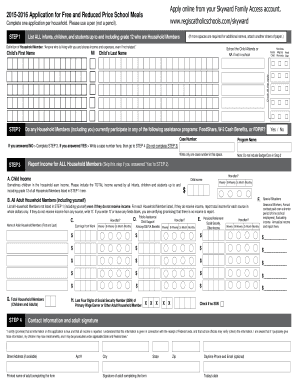 2015-2016 Application for Free and Reduced Price School Meals